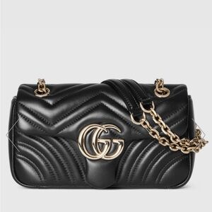 Gucci Black and Gold GG Marmont Quilted Shoulder Bag